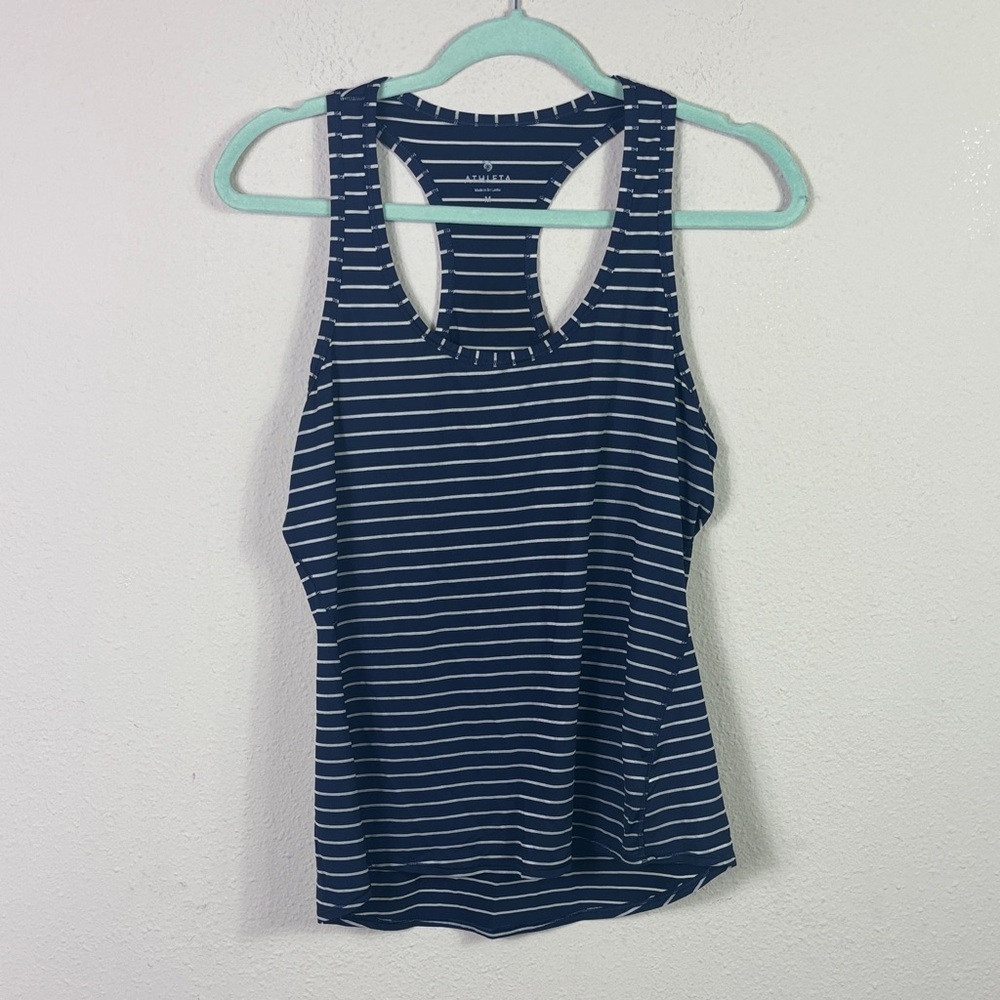 Athleta Racerback Navy Blue and White‎ Stripe Tank Top-Sz Medium